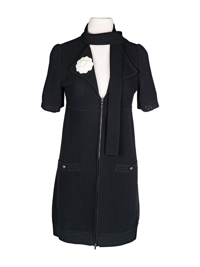 CHANEL Cotton Tweed Camellia Mini Dress Black-designer resale
