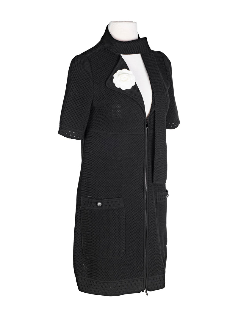 CHANEL Cotton Tweed Camellia Mini Dress Black CHANEL Cotton Tweed Camellia Mini Dress Black
