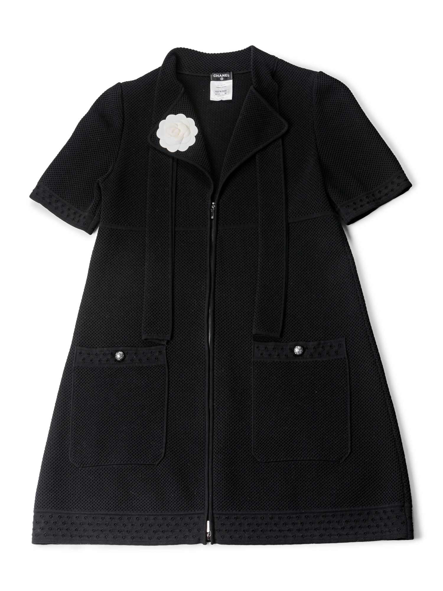 CHANEL Cotton Tweed Camellia Mini Dress Black-designer resale