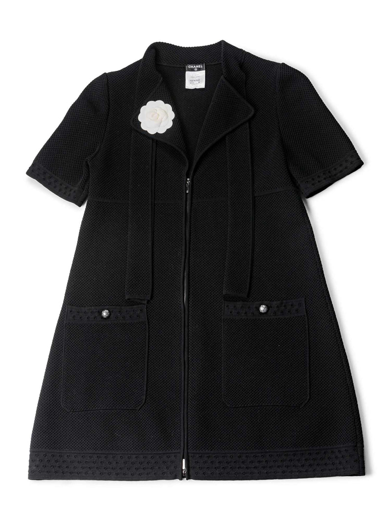 CHANEL Cotton Tweed Camellia Mini Dress Black