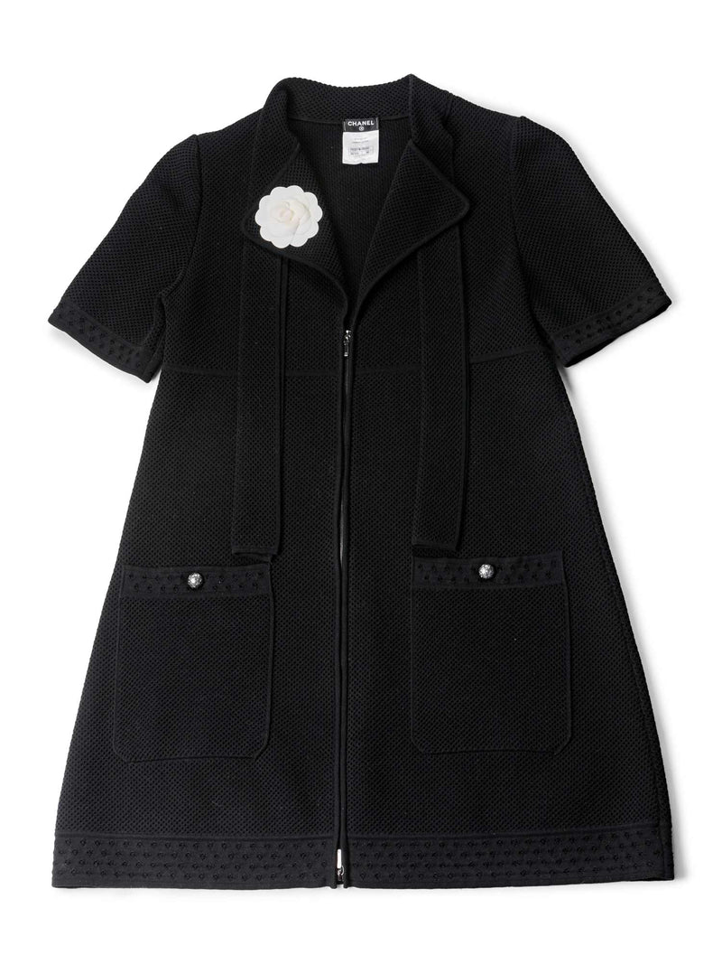 CHANEL Cotton Tweed Camellia Mini Dress Black-designer resale