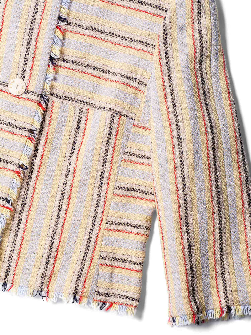 CHANEL Cotton Tweed Fringe Striped Jacket Multicolor-designer resale
