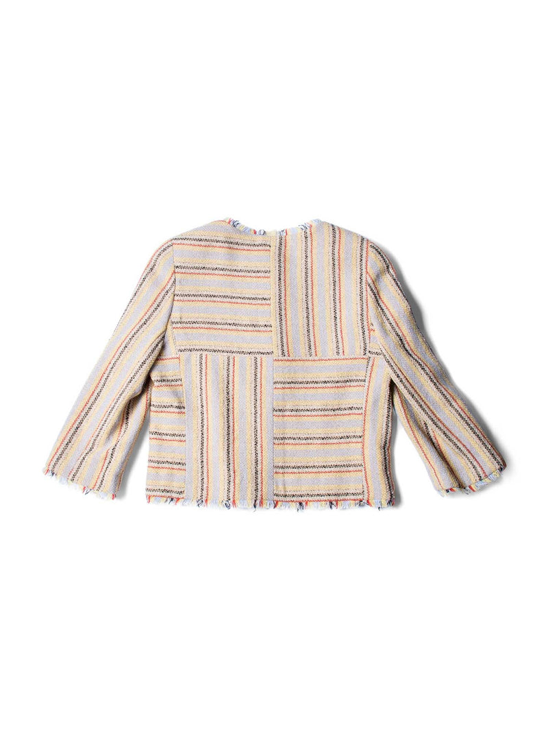 Chanel Cotton Tweed Fringe Striped Jacket Multicolor