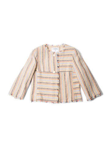 CHANEL Cotton Tweed Fringe Striped Jacket Multicolor-designer resale