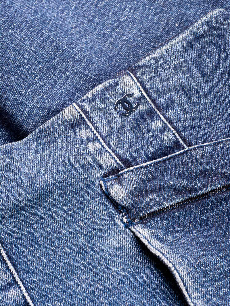 CHANEL Denim CC Logo Midi Skirt Blue-designer resale