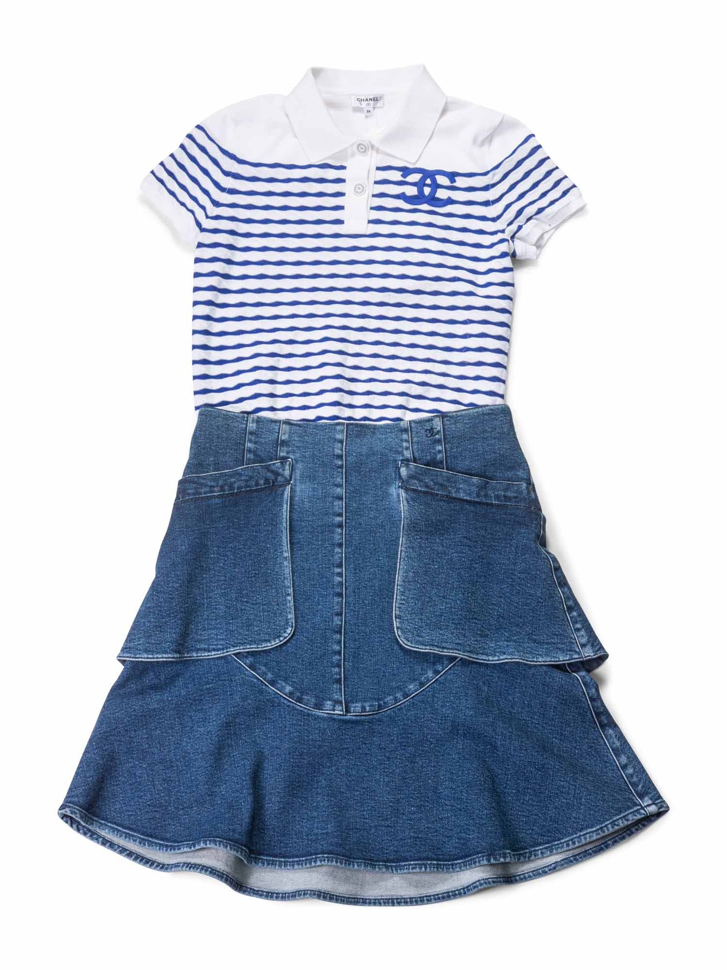 CHANEL Denim CC Logo Midi Skirt Blue-designer resale