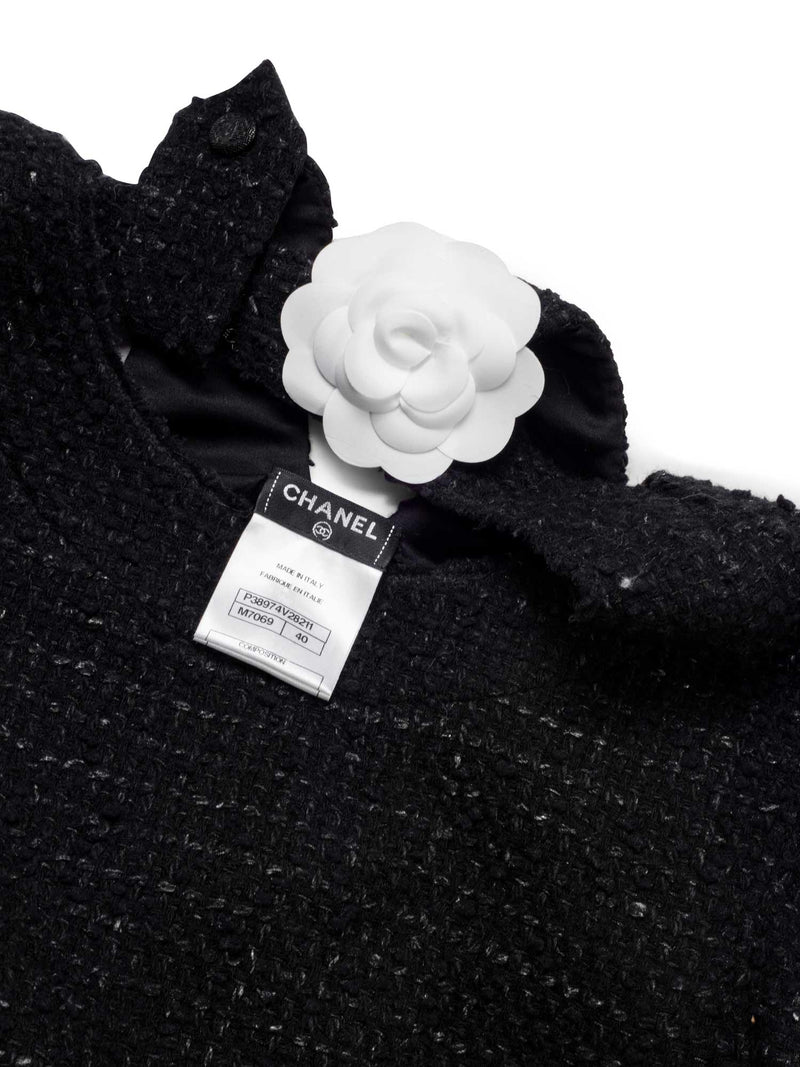 CHANEL Fantasy Tweed Ruffle Top Black-designer resale