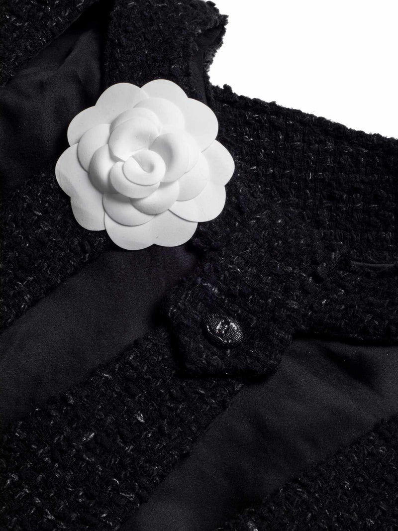 CHANEL Fantasy Tweed Ruffle Top Black-designer resale