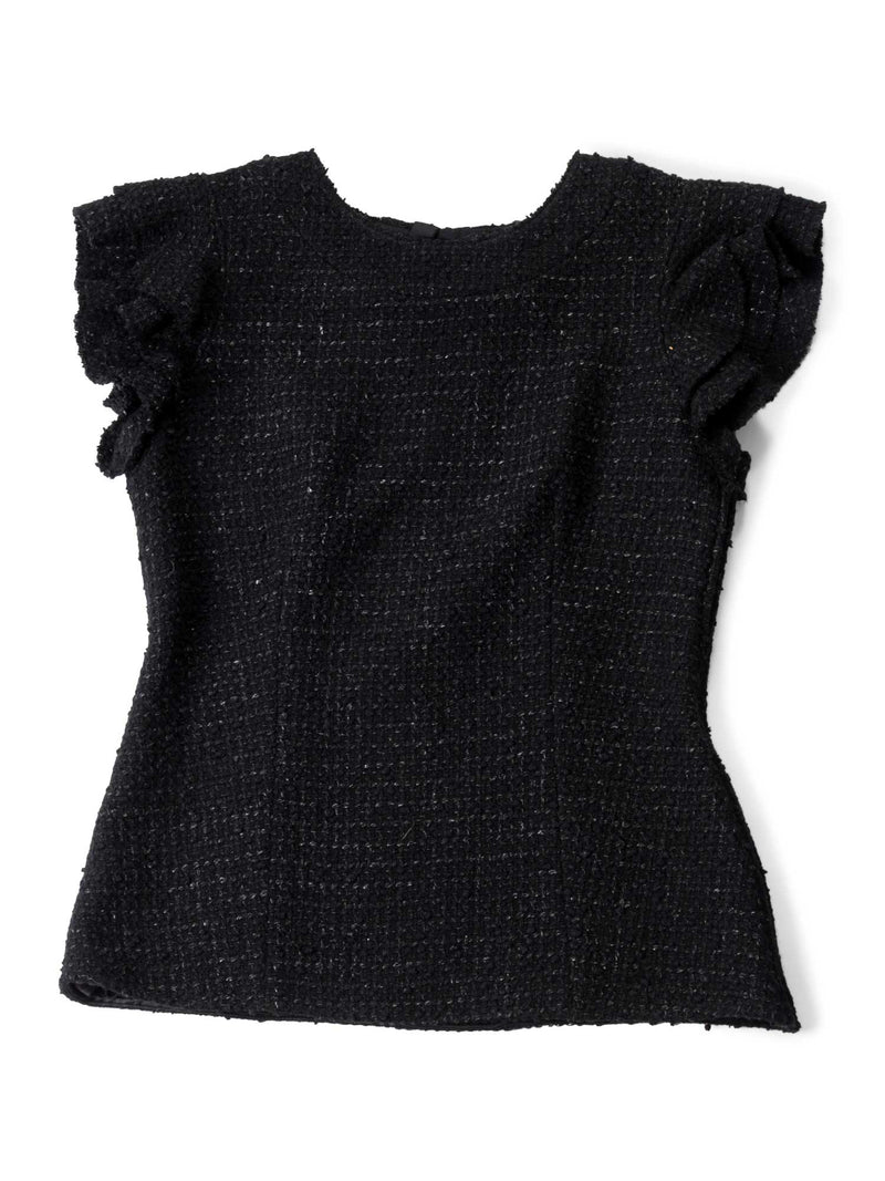 CHANEL Fantasy Tweed Ruffle Top Black-designer resale