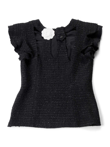 CHANEL Fantasy Tweed Ruffle Top Black-designer resale