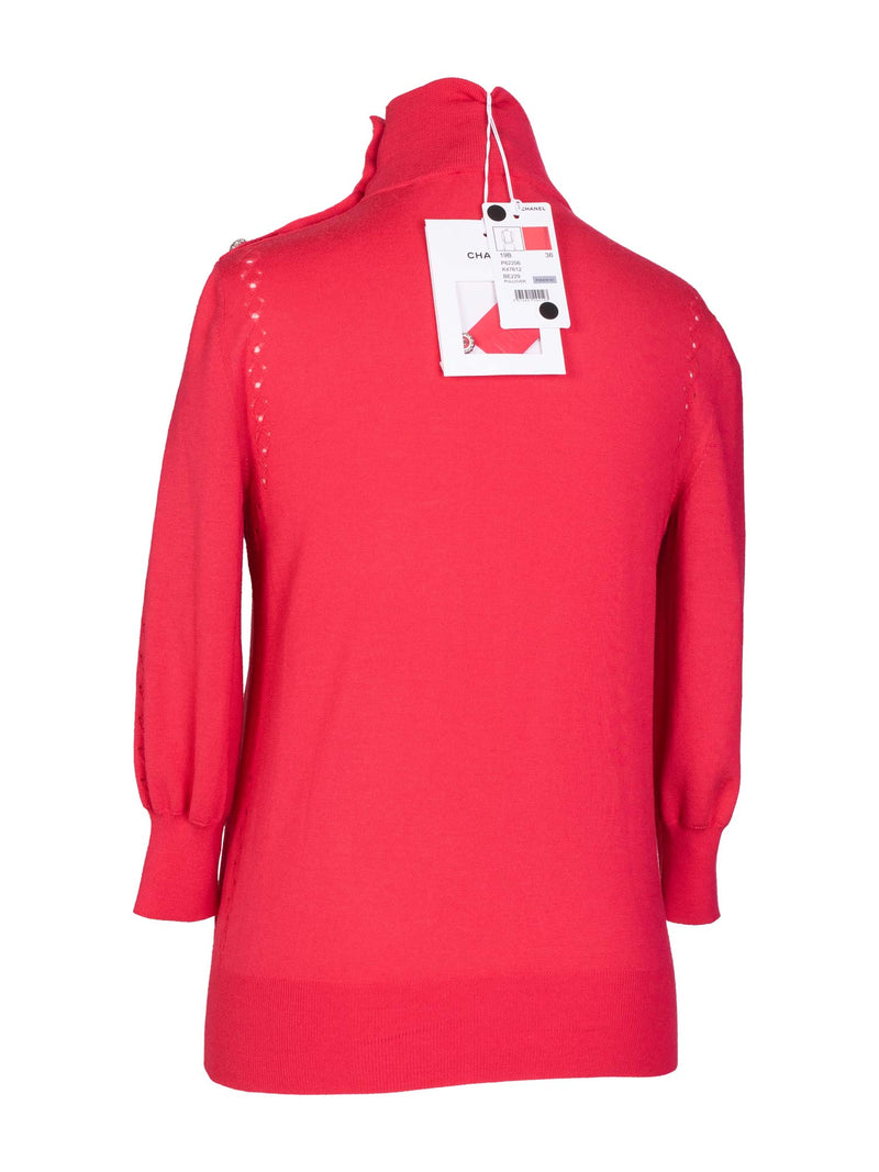 CHANEL Fine Wool CC Logo Turtleneck Sweater Pink
