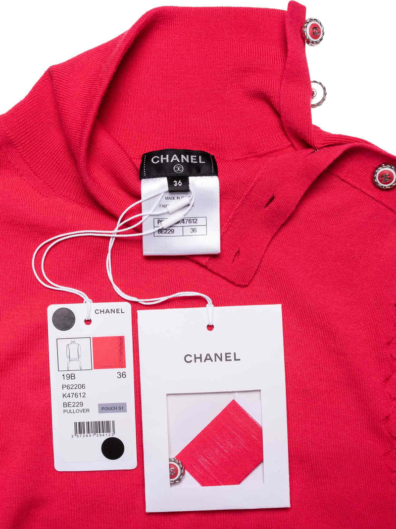 CHANEL Fine Wool CC Logo Turtleneck Sweater Pink