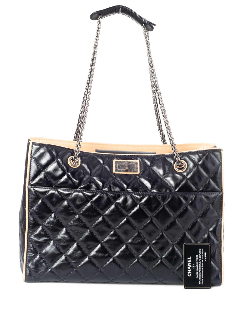 CHANEL Glazed Quilted Leather Reissue Shopper Bag Black Beige