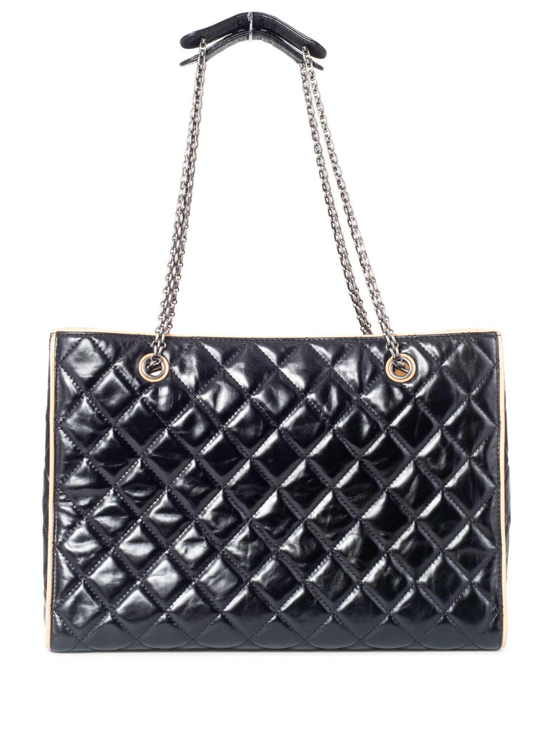 CHANEL Glazed Quilted Leather Reissue Shopper Bag Black Beige