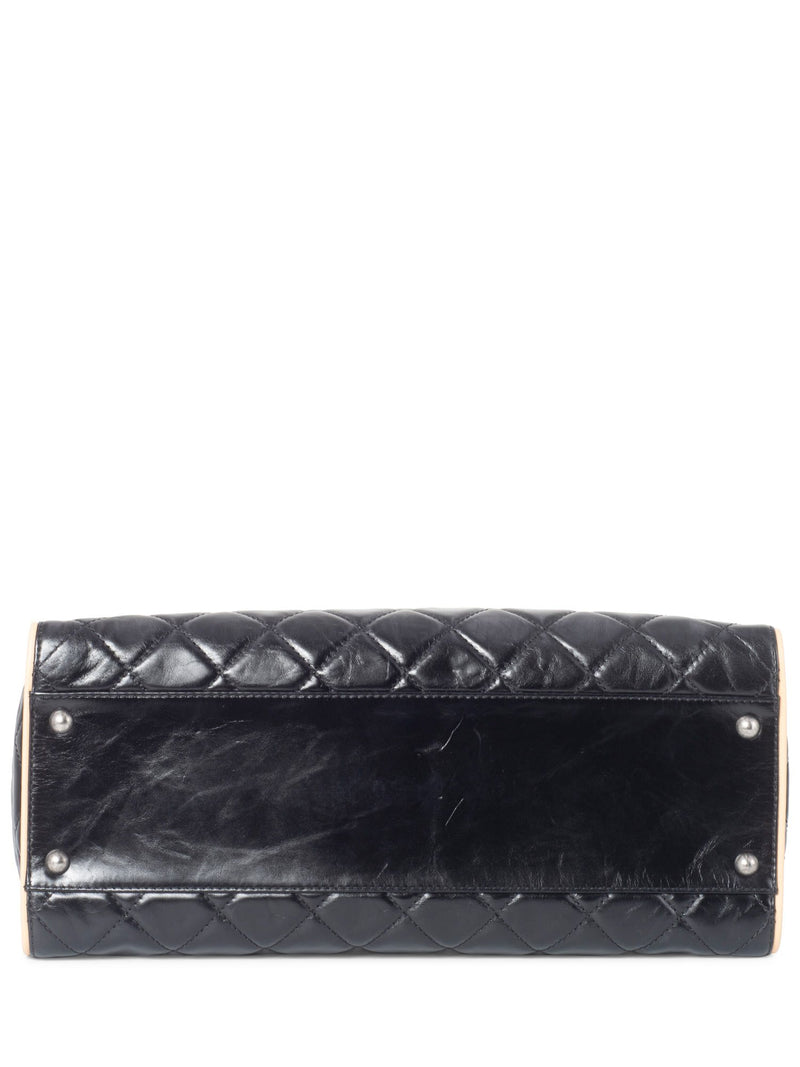 CHANEL Glazed Quilted Leather Reissue Shopper Bag Black Beige-designer resale