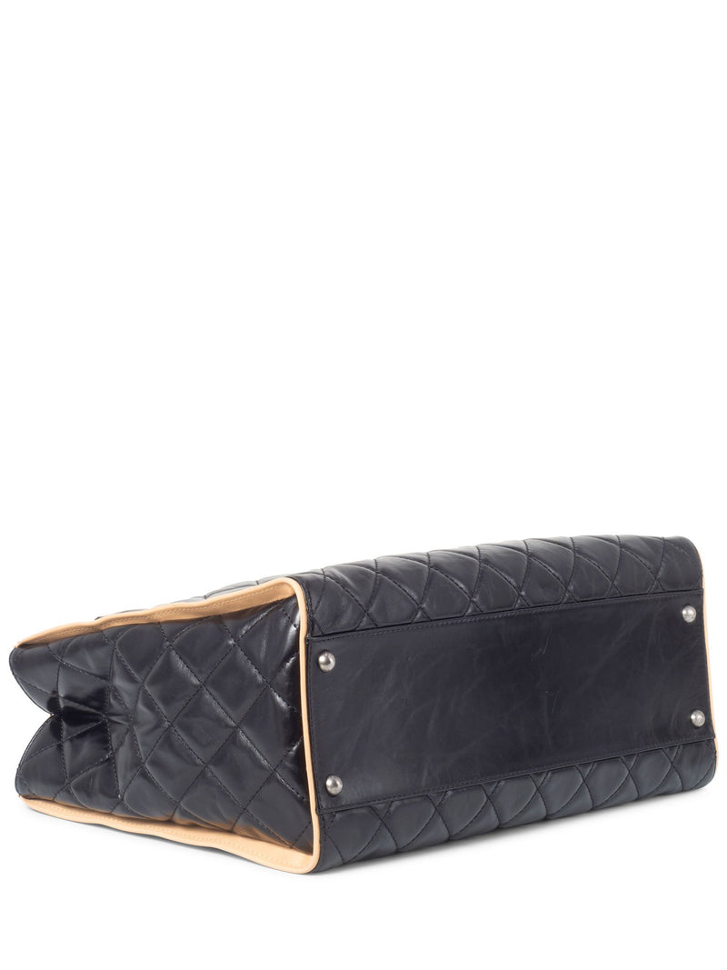 CHANEL Glazed Quilted Leather Reissue Shopper Bag Black Beige-designer resale