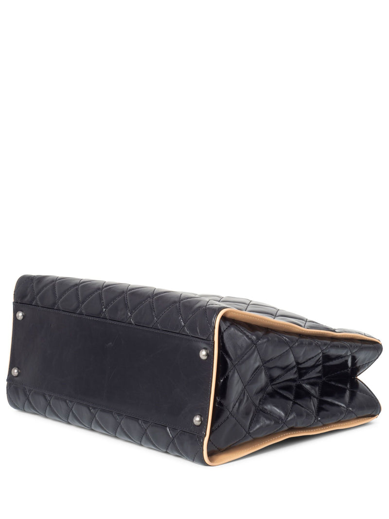 CHANEL Glazed Quilted Leather Reissue Shopper Bag Black Beige-designer resale
