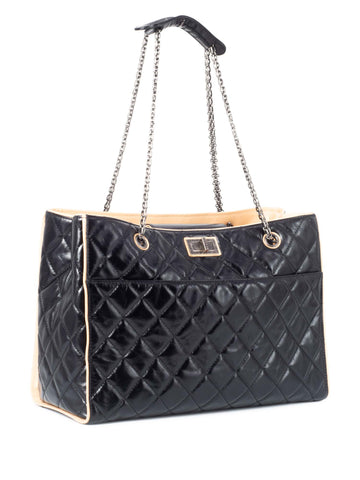 CHANEL Glazed Quilted Leather Reissue Shopper Bag Black Beige-designer resale
