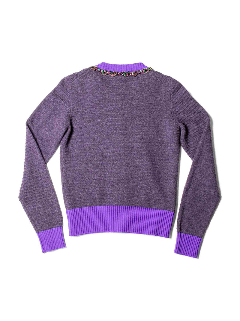 Chanel Gripoix Rhinestones Cashmere Cardigan Purple