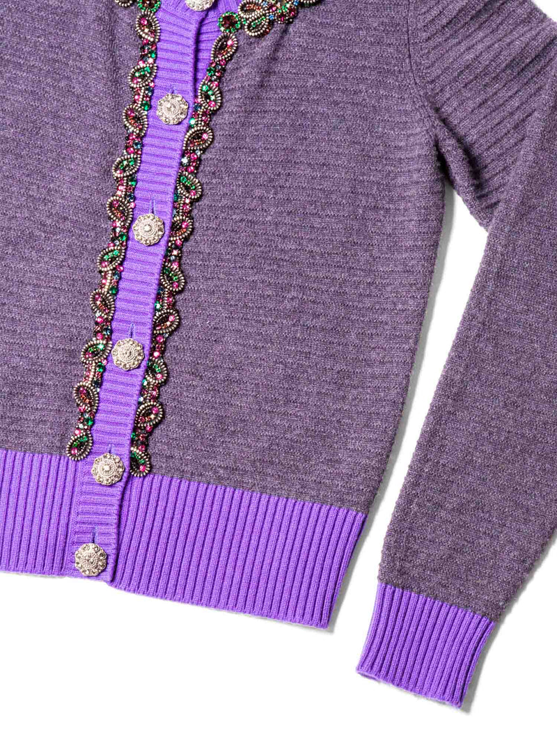 CHANEL Gripoix Rhinestones Cashmere Cardigan Purple-designer resale