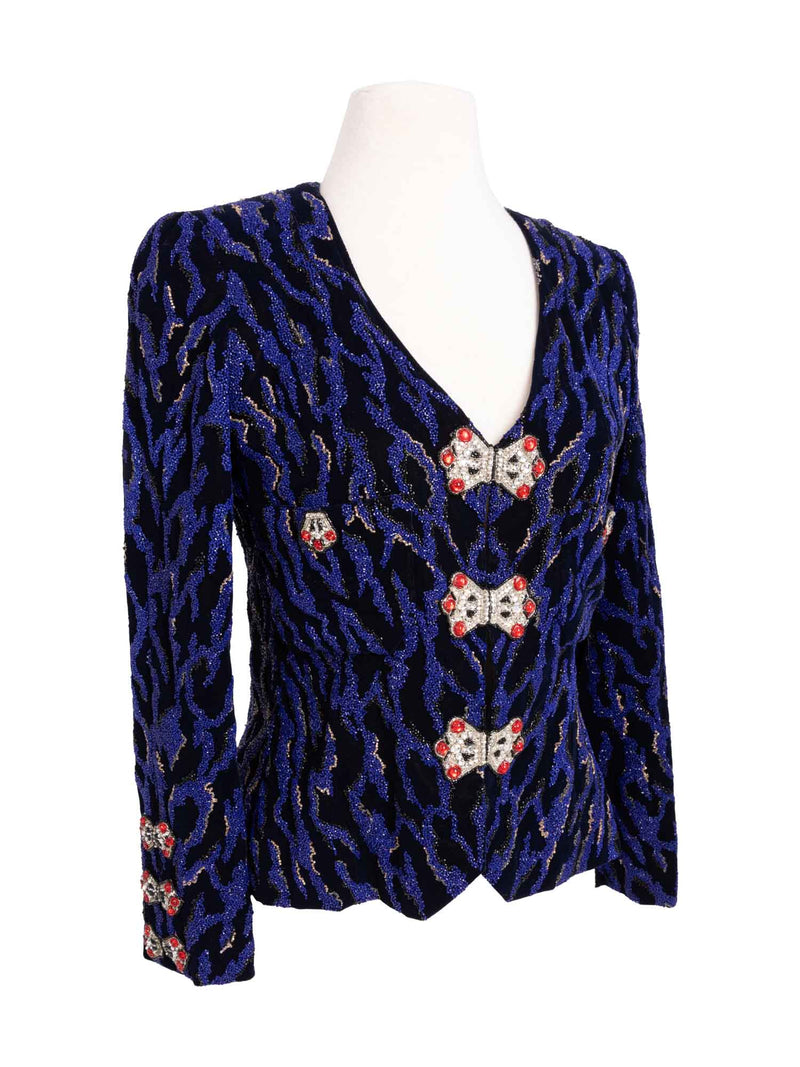 CHANEL Haute Couture Beaded Swarovski Fitted Jacket Blue-designer resale