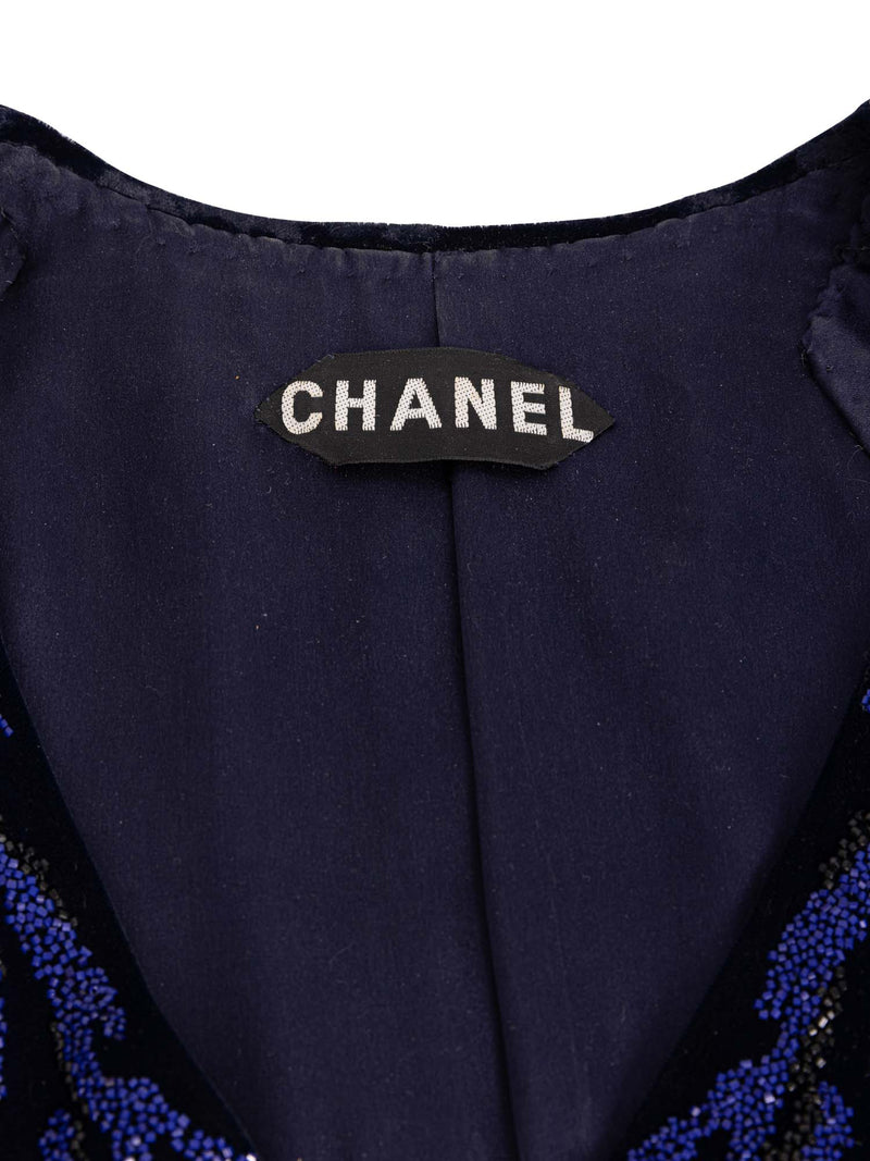 CHANEL Haute Couture Beaded Swarovski Fitted Jacket Blue-designer resale