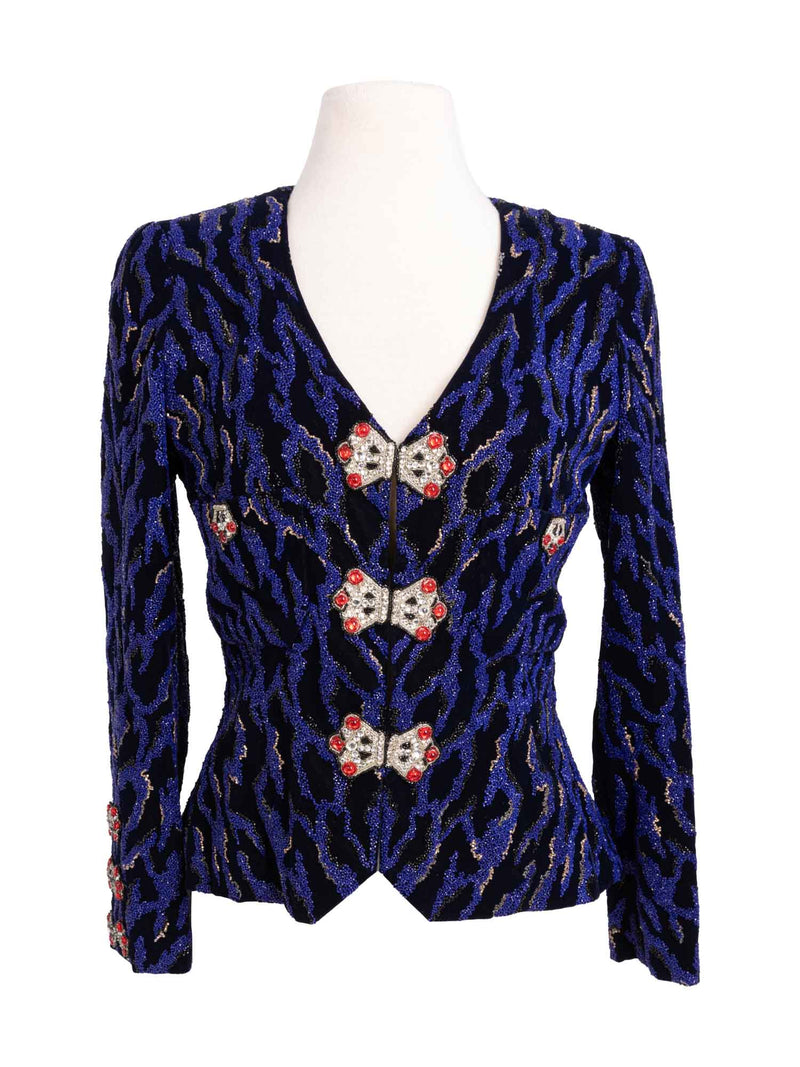 CHANEL Haute Couture Beaded Swarovski Fitted Jacket Blue-designer resale
