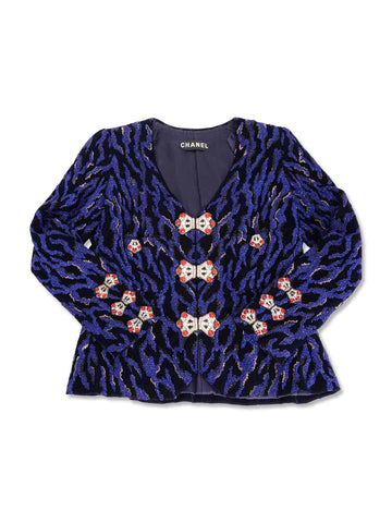 CHANEL Haute Couture Beaded Swarovski Fitted Jacket Blue-designer resale