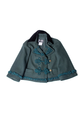 CHANEL Haute Couture Gripoix Embroidered Wool Velvet Cropped Jacket Green-designer resale
