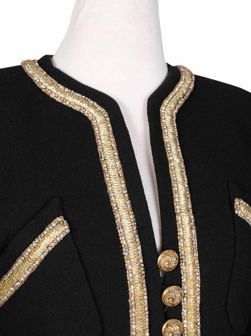 CHANEL Haute Couture Tweed Swarovski Crystal Fitted Jacket Black-designer resale