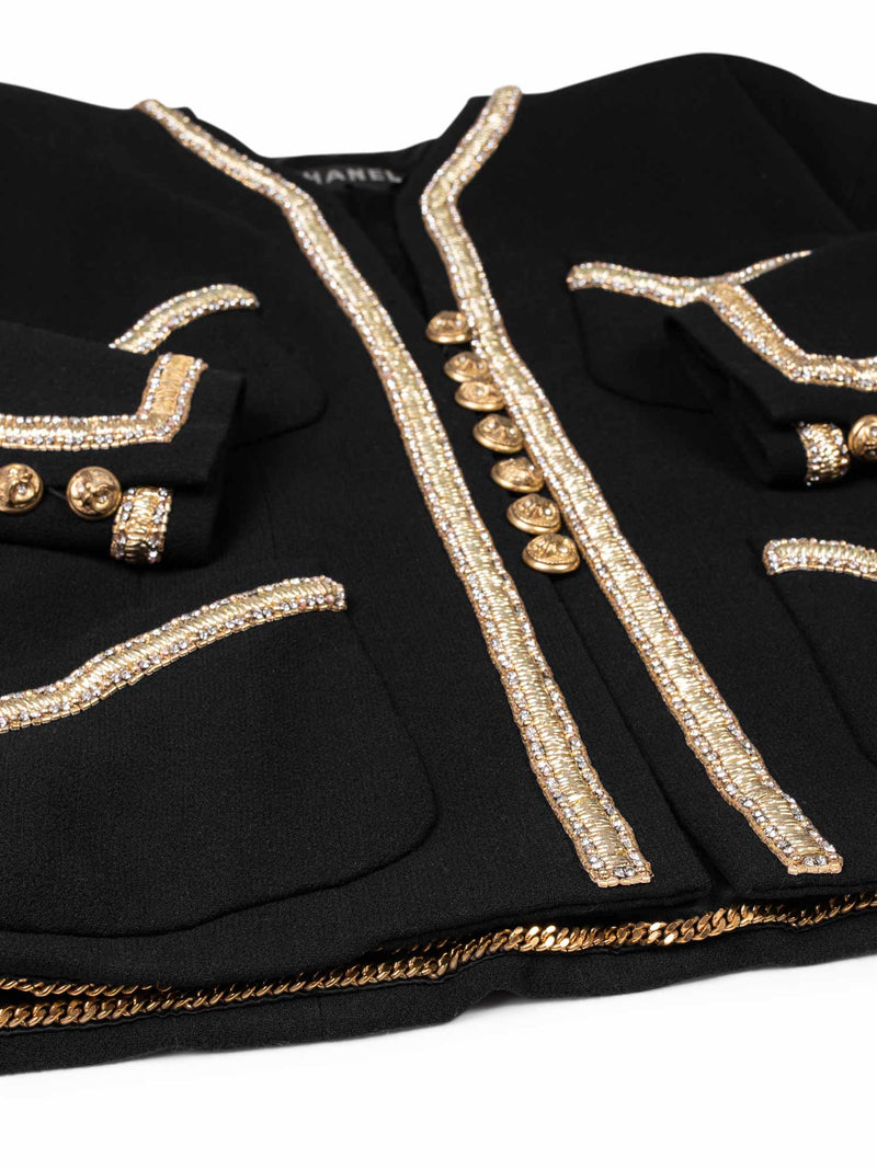 CHANEL Haute Couture Tweed Swarovski Crystal Fitted Jacket Black-designer resale