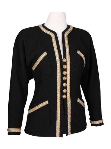 CHANEL Haute Couture Tweed Swarovski Crystal Fitted Jacket Black-designer resale