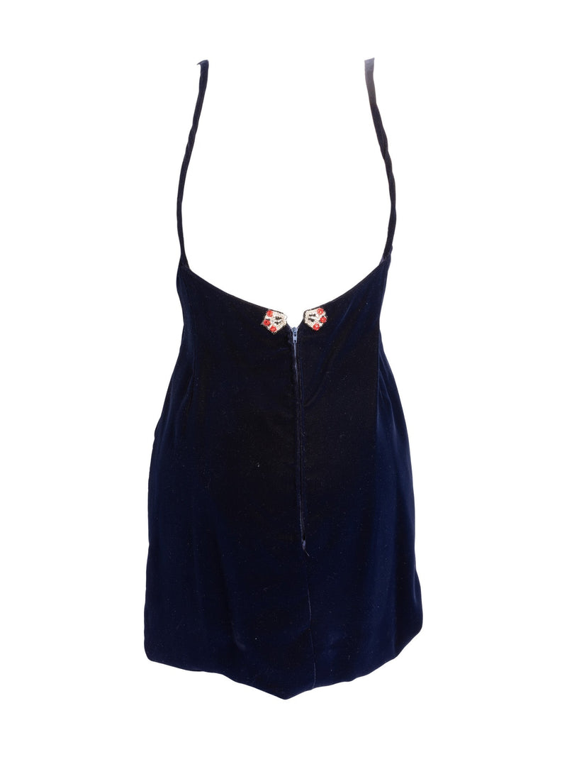 CHANEL Haute Couture Velvet Swarovski Fitted Dress Blue-designer resale
