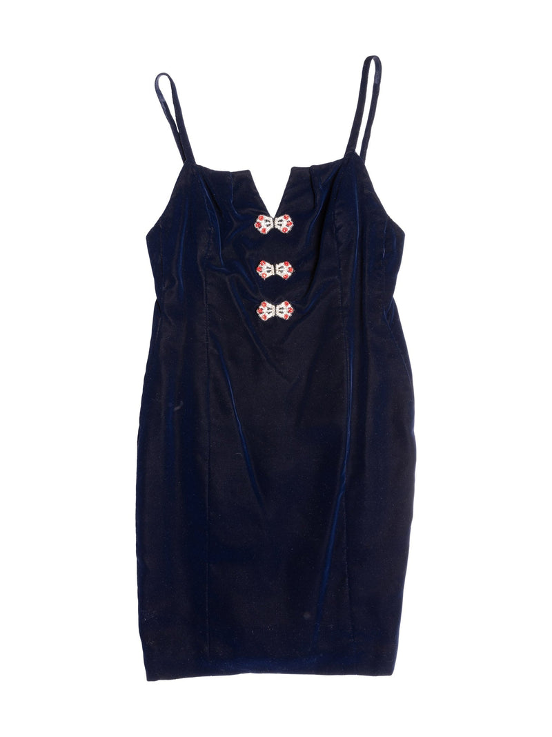 CHANEL Haute Couture Velvet Swarovski Fitted Dress Blue-designer resale