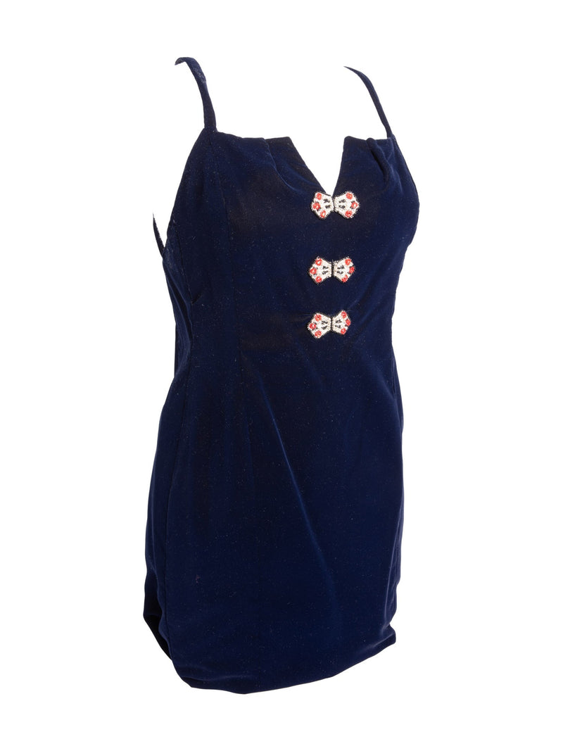 CHANEL Haute Couture Velvet Swarovski Fitted Dress Blue-designer resale