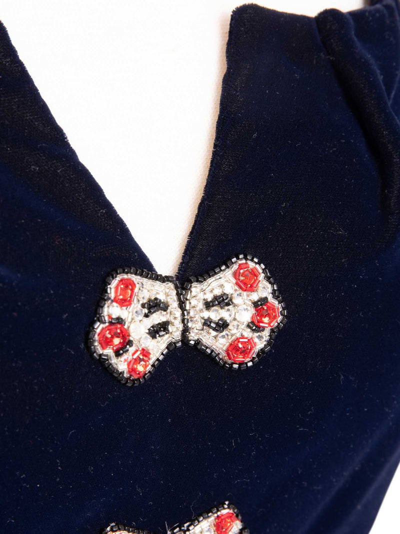 CHANEL Haute Couture Velvet Swarovski Fitted Dress Blue-designer resale