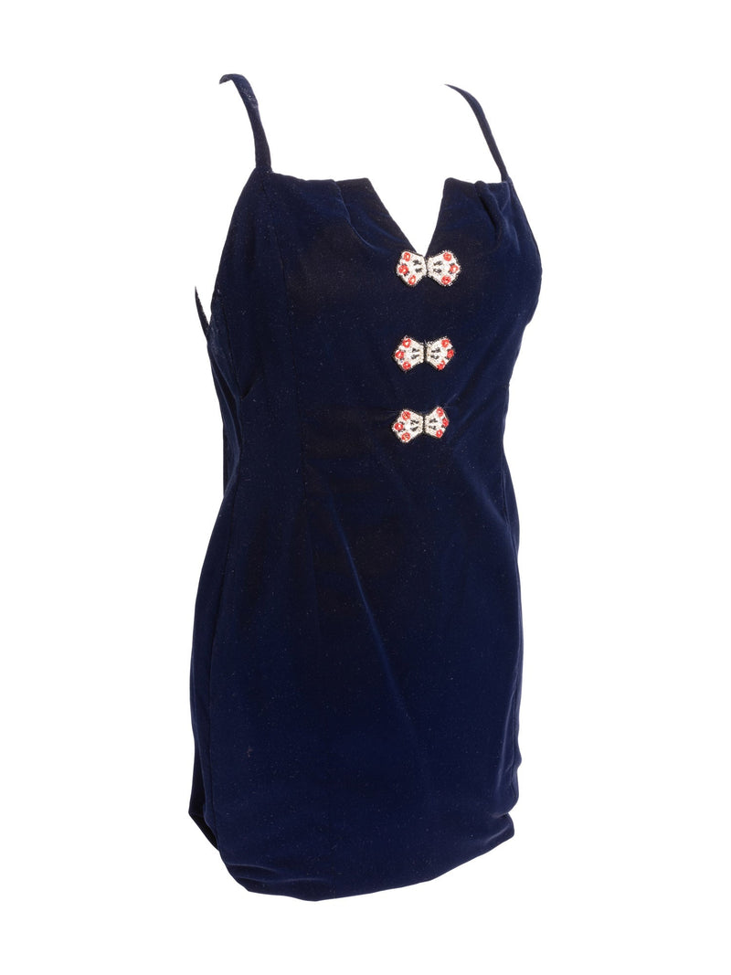 CHANEL Haute Couture Velvet Swarovski Fitted Dress Blue-designer resale