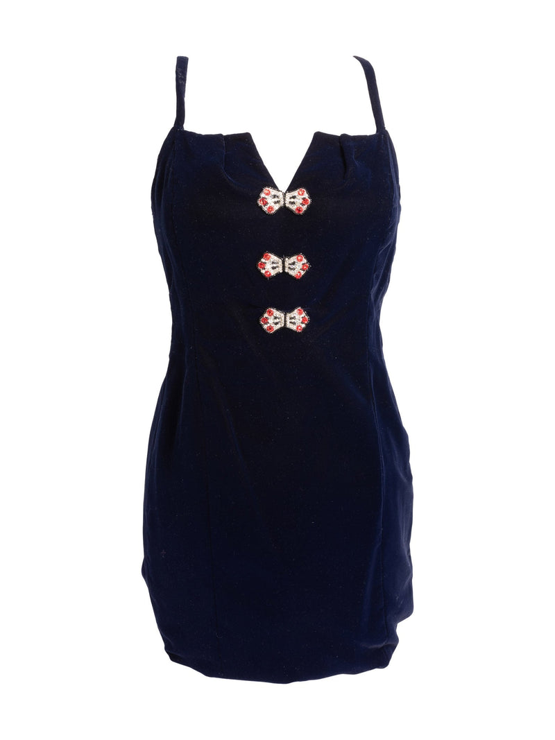 CHANEL Haute Couture Velvet Swarovski Fitted Dress Blue-designer resale