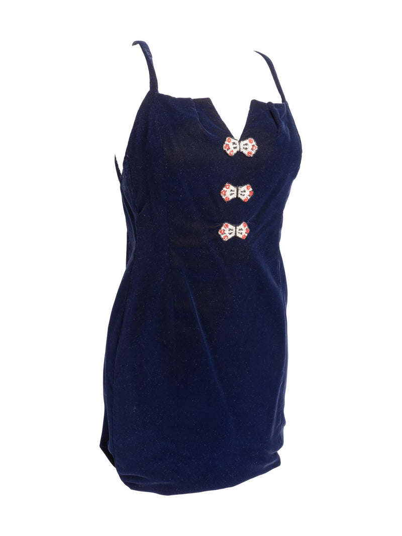 CHANEL Haute Couture Velvet Swarovski Fitted Dress Blue CHANEL Haute Couture Velvet Swarovski Fitted Dress Blue