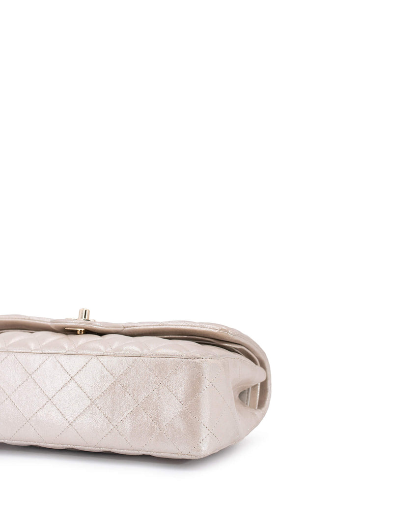 CHANEL Iridescent Satin Lambskin Quilted Medium Double Flap Bag Gold-designer resale