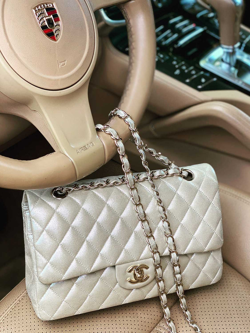 CHANEL Classic Lambskin Quilted Medium Double Flap Bag Beige, 24K Gold  Hardware