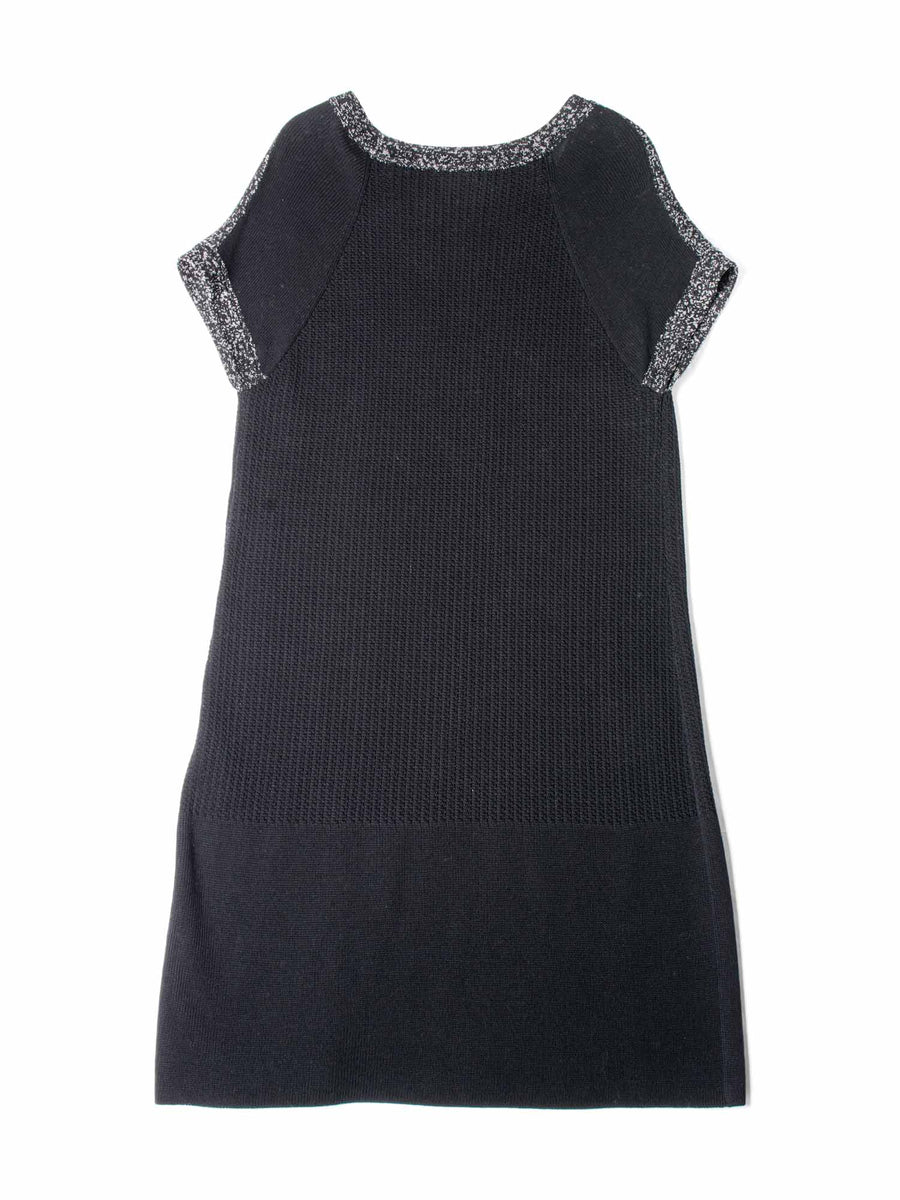 CHANEL Knit CC Logo Fringe Midi Dress Black
