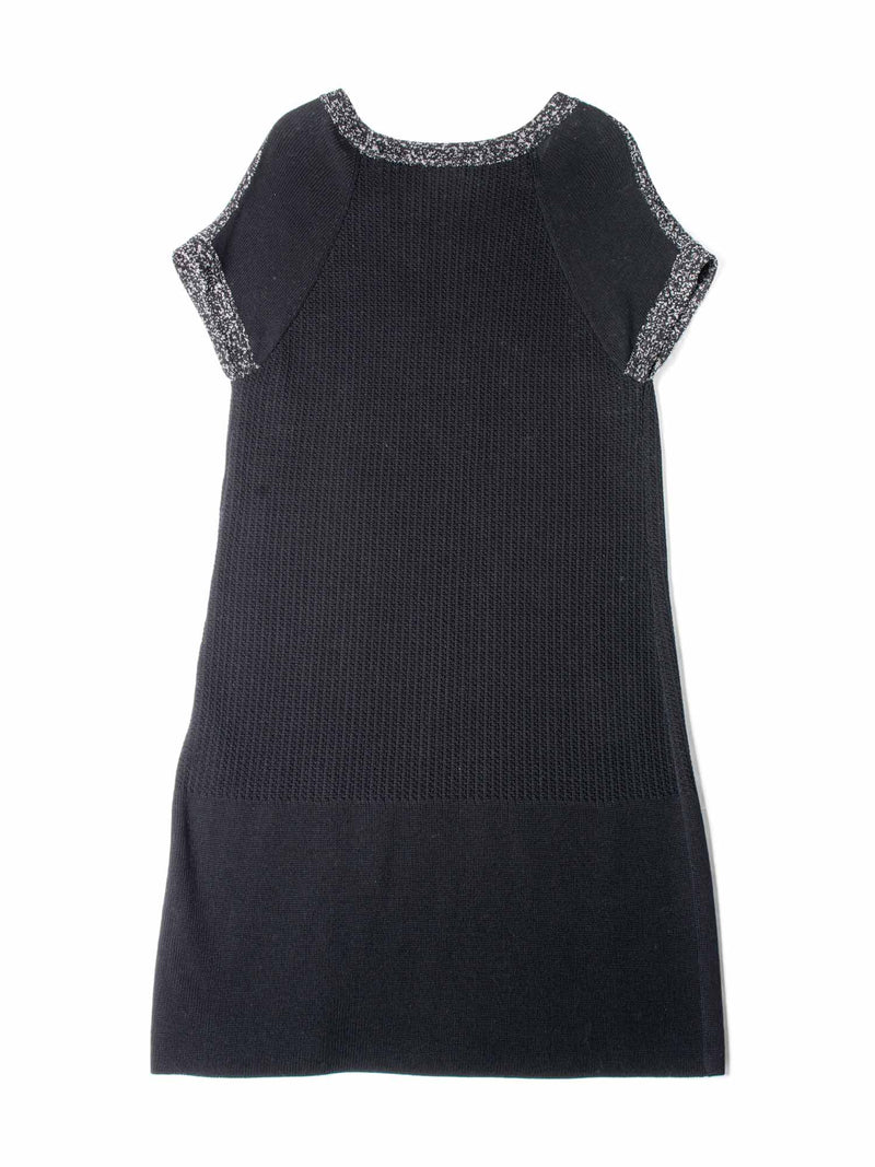 CHANEL Knit CC Logo Fringe Midi Dress Black-designer resale