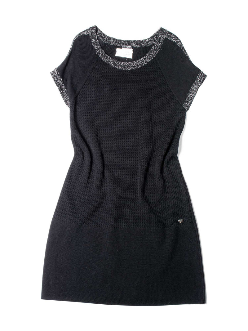 CHANEL Knit CC Logo Fringe Midi Dress Black-designer resale