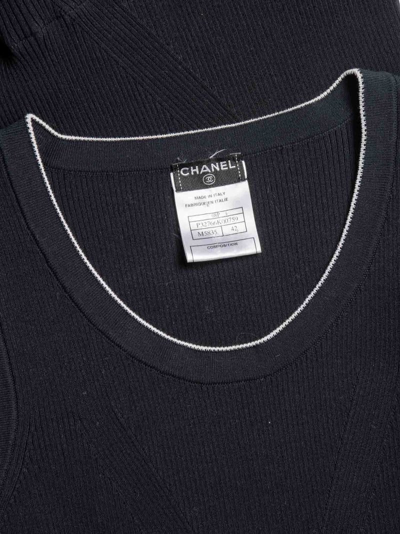 CHANEL Knitted CC Logo Ruffled Mini Dress Navy Blue-designer resale