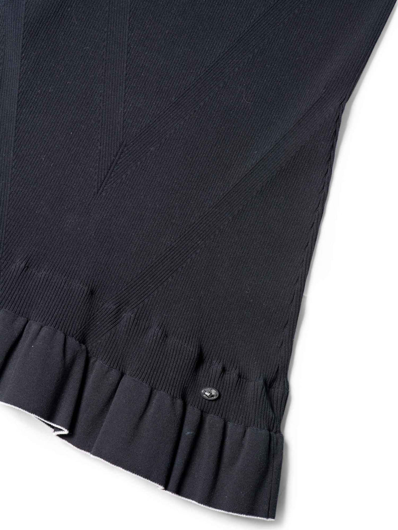 CHANEL Knitted CC Logo Ruffled Mini Dress Navy Blue-designer resale