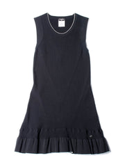 CHANEL Knitted CC Logo Ruffled Mini Dress Navy Blue