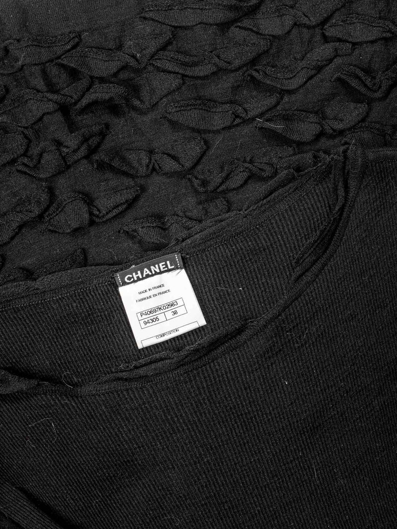 CHANEL Knitted Camellia Ruffled Midi Dress Black-designer resale
