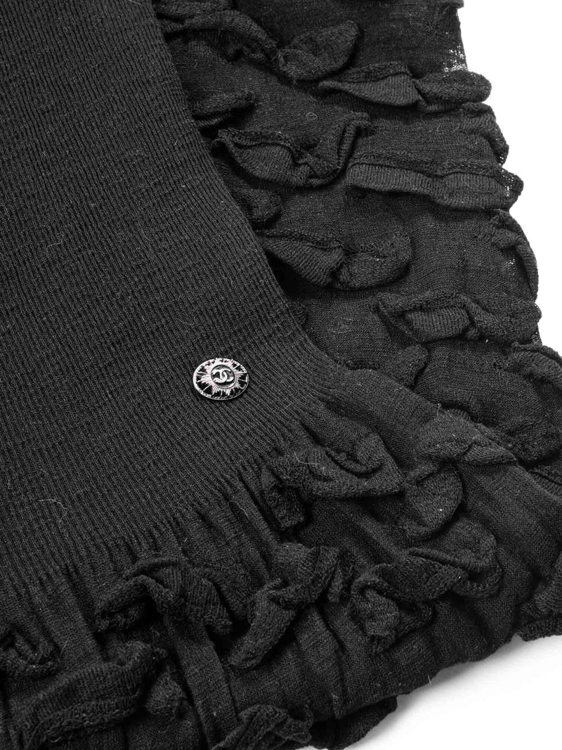 CHANEL Knitted Camellia Ruffled Midi Dress Black-designer resale