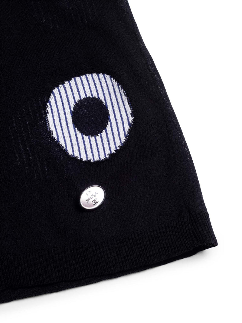 CHANEL La Pausa 19C Cotton Polka Dot Striped Top Black-designer resale